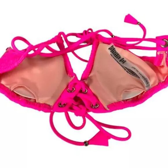 Victoria’s Secret Swim Womens Bikini Top Pink Padded V Neck Ruched Tassel XS NEW - Picture 4 of 9